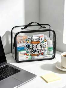 Transparent PVC Medicine Bag, Portable Handle First Aid Storage Organizer, Clear Visible Design For Quick Access, Lightweight Waterproof Medication Pouch For Home Use, Travel Luggage, Camping, Dorm, Ideal For Families, Students, Outdoor Enthusiasts - Multicolor - View 3