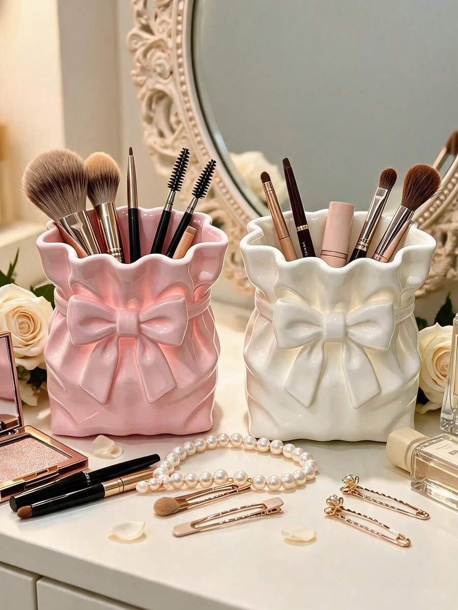 1pc Pen Holder Storage, Desktop Pen Cup And Decorative Vase Ornament, Suitable For Stationery Storage, Makeup Brush Storage, Toothbrush And Toothpaste Storage, Living Room, Bedroom, Desk, Office Desk, Business Decoration, School Small Gift, Exquisite Decoration - Multicolor - View 1