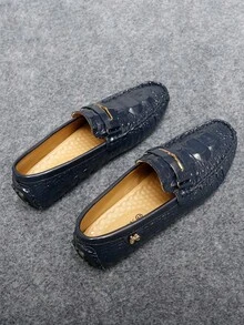 GAISIMA Men's Crocodile Embossed Slip-On Loafers, Elegant Business Metal Buckle Dress Shoes, Suitable For Work, Evening Events, - Royal Blue - View 4