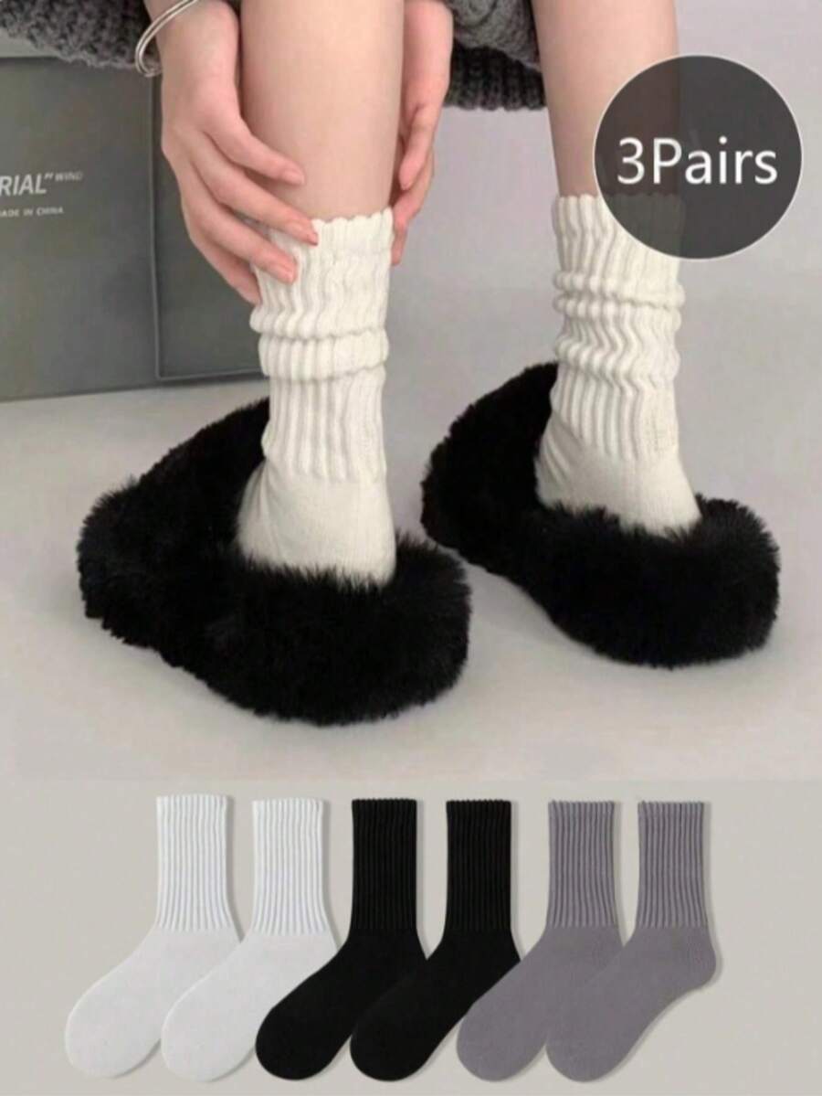 1 Pair/2 Pairs/3 Pairs/Multi-Color Women's Long Slouch Socks, College Style Mid-Calf Socks Suitable For Daily Wear - Multicolor - View 1