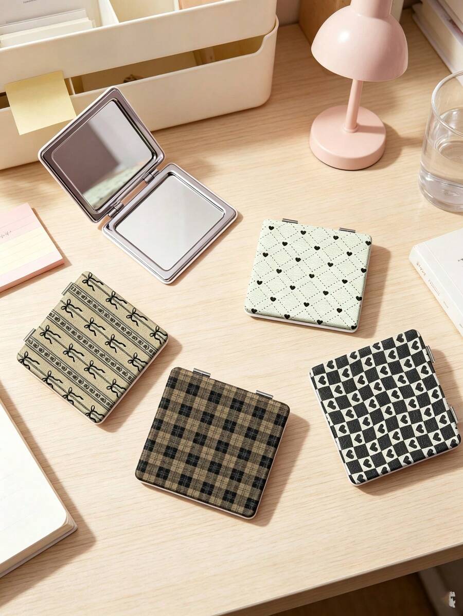 1pc Millennium Y2K Series Portable Folding Makeup Mirror, Lightweight Ultra-Thin Convenient Durable PU Leather, Suitable For Various Occasions Travel Party Work School, Fit For All Ages Universal - Multicolor - View 1