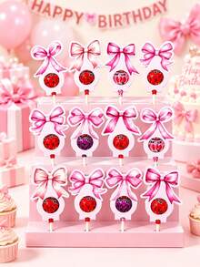 24Pcs Pink Bow Lollipop Paper Card Holders, Cute Bow Lollipop Packaging Cards, Baby Shower Party Lollipop Cards, Girls Birthday Party Gift Candy Decor, Pink Bow Birthday Decor, Bow Decor, Birthday Party Decor, Baby Shower Decor, Gender Reveal Party Supplies, Gift Wrapping Supplies, Birthday Gifts, Baby Shower Gifts, Party Gifts - Pink Bow - View 2