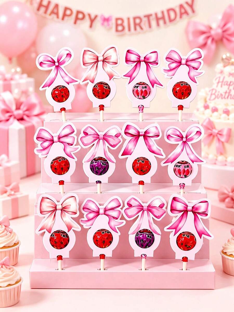 24Pcs Pink Bow Lollipop Paper Card Holders, Cute Bow Lollipop Packaging Cards, Baby Shower Party Lollipop Cards, Girls Birthday Party Gift Candy Decor, Pink Bow Birthday Decor, Bow Decor, Birthday Party Decor, Baby Shower Decor, Gender Reveal Party Supplies, Gift Wrapping Supplies, Birthday Gifts, Baby Shower Gifts, Party Gifts