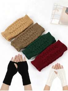 1 Pair Women's Knitted Half-Finger Gloves, Open-Finger Warm Wrist ...