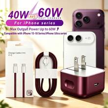 Charger Cepat Portabel 40W GaN Deep Cherry, Output AVS Maksimum 60W, Protokol PD3.2 Terintegrasi, Memberikan Pengisian Daya Efisien Berkecepatan Tinggi. Desain Gallium Nitride Portabel Sangat Mengurangi Ukuran Charger Sambil Mempertahankan Output Daya yang Stabil, Kompatibel dengan Seri 18/17/16/15, Kompatibel dengan Seri Ultra, Kompatibel dengan Seri dan Perangkat yang Mendukung USB, Pengganti Sempurna untuk Adaptor Dinding Asli, Charger Ponsel Portabel - Steker Tipe AS A (110-127V) - View 1