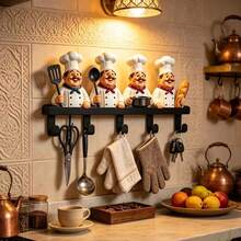 4pcs Chef Metal Wall Hooks, Kitchen Utensil Hooks, Kitchen Towel Hooks, Wall-Mounted Kitchen Storage Rack, For Kitchen Towels, Towels, Keys, Bags, Country Home Decor - View 3