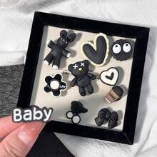 10pcs/Set Aksesoris DIY Kelinci & Beruang Seri Hitam 3D, Tema Hewan, Bahan ABS, Gantungan Sepatu Lucu, Hadiah Pesta Ulang Tahun - Hitam - View 4