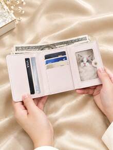 Women's Cute Small Wallet, Heart-Shaped Colorblock Short PU Leather Coin Purse (Light Pink & Light Purple) - Multicolor - View 5