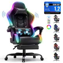 Devoko LED Gaming Chair With Massage, Computer Chair With Footrest And Massage Lumbar Cushion, Racing Gamer Chair Ergonomic With Adjustable Headrest, Office Chair Gaming Chair 130 Kg Load Capacity - Black - View 9