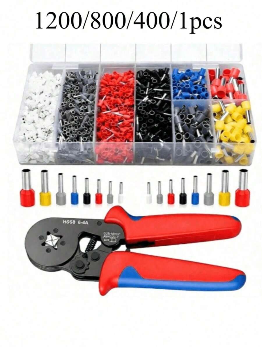 1pc Tube Terminal Crimping Tool Set, HSC8 6-4A Ratchet Crimping Tool With 1200pcs Terminals, Gift For Electricians, Christmas And Holiday Gift, Essential For DIY Enthusiasts, Electrical Manual Tool