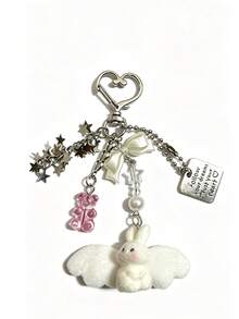 CCD Handmade Sweet Girly Key Chain Niche Pendant, Sweet Girly Lanyard Keychain Niche Angel Rabbit Pendant. Key Chain, Bag Charm, Keychain, Wallet Charm, Car Accessory, Happy Dog, Wallet Charm And Accessory, Women's Car Accessory, Bag Charm Pendant - Multicolor - View 8