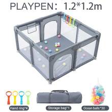 YAZOCO Light Grey Baby Playpen, Play Enclosure With Pull‑Ring & Ball Pit. Spacious Barrier For Toddlers & Infants - Grey - View 7