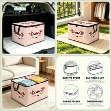 1PC Foldable Christmas Storage Box, Light Pink Background With Cute Reindeer Antlers And Red Christmas Hat Print, Zipper Handle Fabric Storage Bin, Soft Holiday Decor Organizer, Suitable For Home Closet And Bedroom - Multi-color - View 8