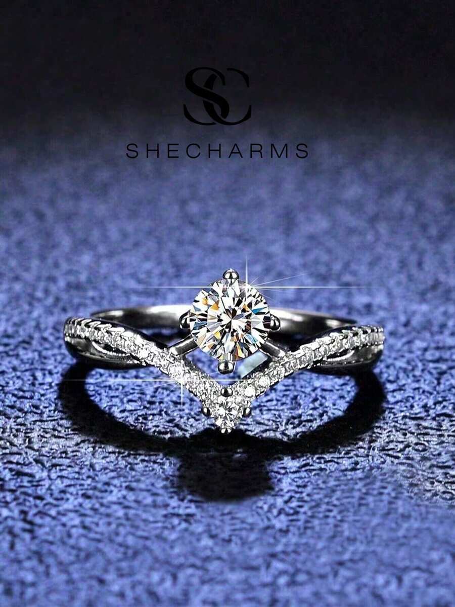 1pc Moissanite Ring, Engagement Commitment Ring, Elegant Eternity Anniversary Ring, Luxury Jewelry Gift For Women, Valentine's Day Gift