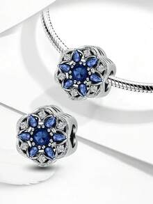 1pc Blue Full Rhinestone Ocean Style Beaded Charm, Suitable For Women's Bracelet, Bangle DIY Jewelry Making And Daily Wear Accessories - Silver - View 6