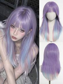 [MONEET SECRET] Halloween Series 20 Inch Multi-Color Highlighted Wig, Synthetic Fiber Woven Long Straight Hair With Layered Bangs, Natural Look, Comfortable To Wear, Suitable For Party, Cosplay, Date, Christmas And Halloween - Multicolor - View 12