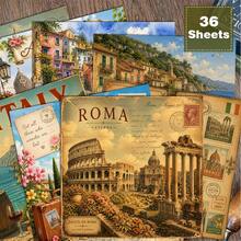 36 Sheets Vintage Italy Travel Scrapbook Paper, 6x6 Inch Retro Poster Style Craft Paper, Rome, Florence & Amalfi Coast Ephemera For Travel Journals, Art Collage, And DIY Postcards. - Square - View 9
