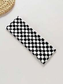 1pc Women's Checkerboard Headband, Black & White Checkerboard Wide Elastic Hair Hoop, Retro Y2K Non-Slip Hair Accessory, Holiday Autumn Style - Multicolor - View 2