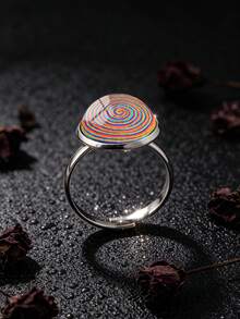 YUJUGLOW 1PC Adjustable Rainbow Gradient Spiral Pattern With 316 Stainless Steel Round Open Ring, Suitable For Women's Daily Wear - Multicolor - View 3