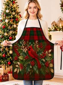 1PC Santa Claus Pattern Printed Apron, Fashionable Home Workwear Cooking Kitchen Apron, Durable Household Cleaning Apron, Washable And Reusable, 55x68cm, Kitchen & Restaurant Supplies, Christmas Apron, Suitable For Kitchen And Party - Multicolor - View 1