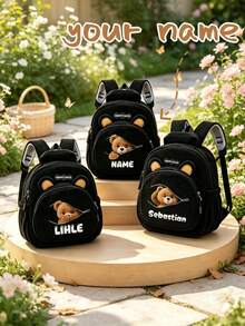 1pc Mini Personalized Custom Bear Backpack, Casual Versatile Zipper Bear Theme Print, Nylon Material With Zipper Closure, Adjustable Shoulder Strap, Handheld, Suitable For School, Shopping, Daily Commute, Outdoor Travel. Birthday Gift. - Multi-color-striped Fleece 2501 - View 1