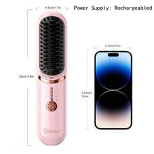 Hatteker 1pc 3-Gear Temperature Control Portable Travel Hot Air Brush, Volumizing Root Lift & Straightening Dual Use Wireless Hair Straightener - Multicolor - View 3