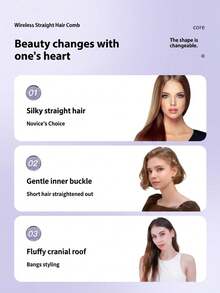 FIYIBAN 1pc Wireless Mini Hair Straightener Brush, Portable Rechargeable Dual Use Straightening & Curling, Fast Heating Anti-Scald, Travel Essential - Multi-color-mini - View 5