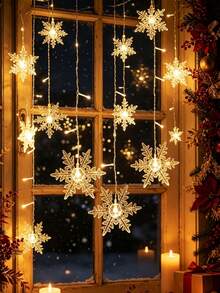 1PC Large Snowflake Icicle String Light, Christmas Curtain LED Fairy Light, 8 Flashing Light Modes, Indoor Decoration, Bedroom, Party, Home Christmas Tree Decoration, Holiday Party, Gift - Snowflake Curtain Lights - View 6