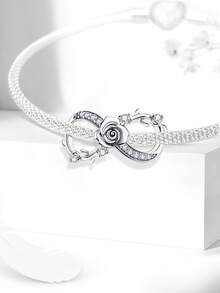 1pc Heart Crown Flower Beaded Pendant, Suitable For Women's Bracelet, Bangle DIY Jewelry Making And Daily Wear Accessories - Silver - View 10