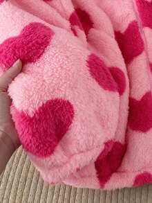 Lurzo Sweet & Cute Heart Pattern Hooded Zip-Up Plush Jacket, Soft & Warm & Comfortable, Suitable For Young Girls, Perfect For Autumn Outdoor Wear - Pink - View 7
