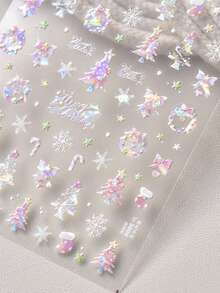 1 Crystal Diamond Pink Embossed Nail Art Charm Sticker Popular Self-Adhesive Winter Nail Charm Sticker Cute Christmas Nail Decoration Sticker DIY - Pink - View 1