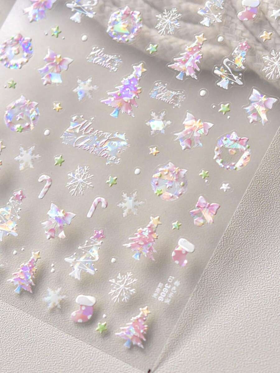 1 Crystal Diamond Pink Embossed Nail Art Charm Sticker Popular Self-Adhesive Winter Nail Charm Sticker Cute Christmas Nail Decoration Sticker DIY - Pink - View 1