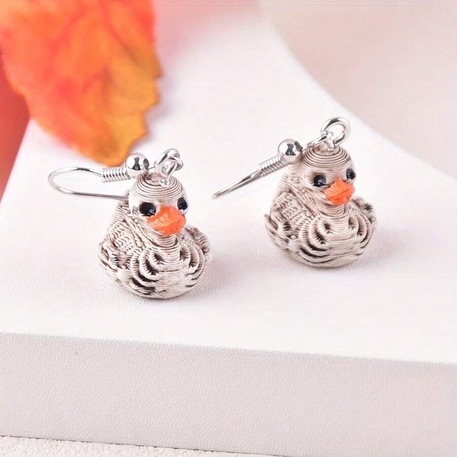 1 Pair Halloween Skeleton Duck Resin Women Fashion Dangle Earrings - White - View 1