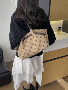 女款時尚百搭單肩通勤包，秋冬新款，學生辦公大容量托特包，仿麂皮購物包 - 卡其色 - 查看 8