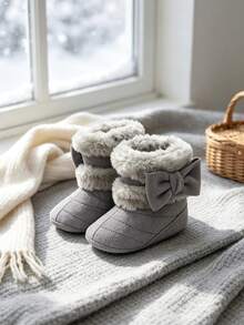 Infant Girl Infant Bow Boots Are Warm And Comfortable Infant Newborn Shoes Have Soft Soles And Anti Slip Properties - Dark Grey - View 4