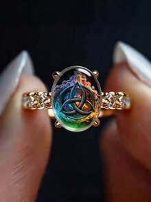 Romantic Eternal Trinity Knot Ring, Dreamy Ice & Fire Element Glowing Totem Crystal Ring, Symbolizing Protection & Strength, Personalized Jewelry Gift - Multicolor - View 6