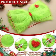 Fall-Style Alt Green Bow Heart Plush Hair Clip Halloween Christmas Headpiece Holiday Party Atmosphere Hair Accessory Christmas Tree Decor Small Pendant - Multicolor - View 2