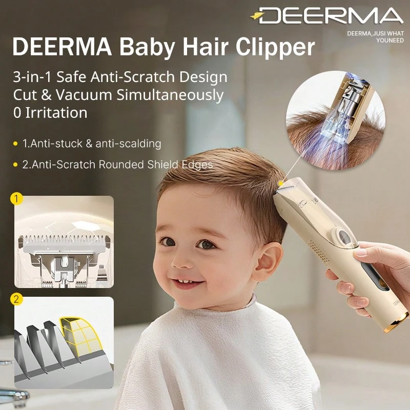 Deerma LF01 嬰兒理髮器 3合1 防刮設計 低噪音低震動 6.3m/S 剪髮吸髮一體 低溫陶瓷保護頭皮 3段可調設定 - 查看 1