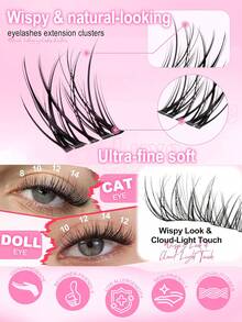 YIDUO Wispy Lash Clusters CC Curl Individual False Eyelashes,8‑14mm Mixed Length Large Capacity Cluster Lashes,Soft Ultra‑Fine Fibers DIY Lash Extension Kit,Create Cat Eye & Doll Eye Look,Beginner Friendly Lashes For Daily Party Holiday Wedding Makeup - CC - View 3