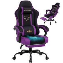 Fabric Gaming Chair With Footrest, Ergonomic Computer Desk Chair With Pocket Spring Cushion Home Office High Back Lumbar Support Heavy Duty Wide - Purple - View 1