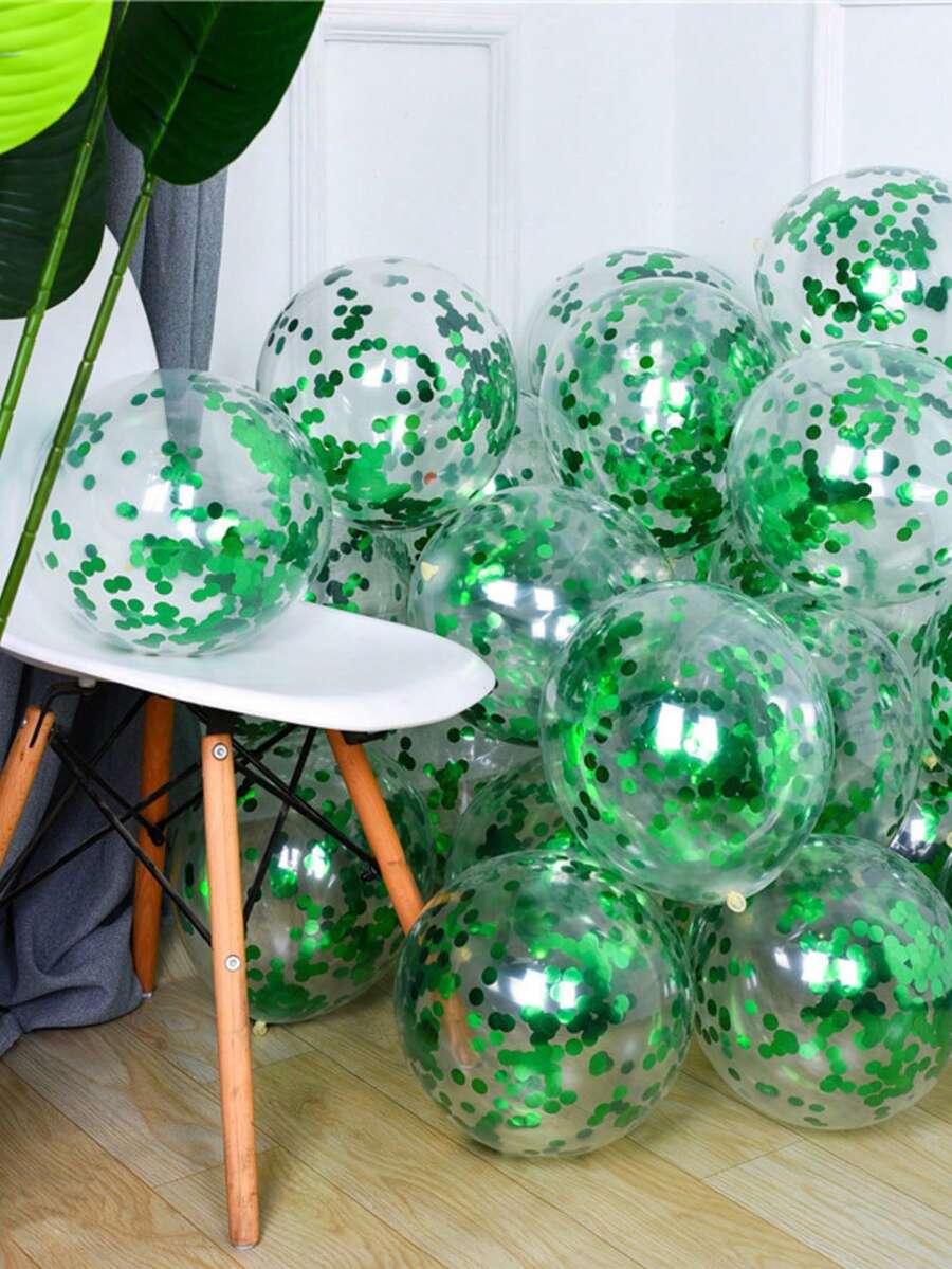 10pcs 12 Inch Gold Confetti Latex Balloons Glitter Transparent Helium Balloons Wedding Birthday Party Decorations - Green - View 1