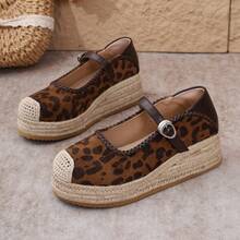Women's Straw Woven Wedge Shoes With One-Strap Buckle, Woven Toe Cap And Spliced Upper, Thick Sole Versatile Shoes - Brown - View 8