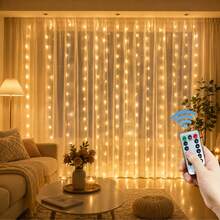 LED Curtain Lights - USB Powered Christmas LED String Lights With Remote Control, 8 Lighting Modes, Suitable For Home Decor, Holiday Wedding, Christmas, Birthday And Party (Window Hanging Decoration) - Warm white light - View 7