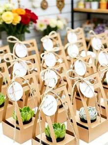 10PCS Succulent Plant Packaging Bags With Thank You Cards, Mini White Kraft Paper Gift Boxes, Wedding, Baby Shower, Succulent Party Favors Plant Holders, Suitable For 2.17 Inch Flower Pots - View 4