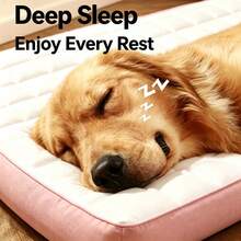 1pc White Pink Trim Quilted Pet Bed, Minimalist Polyester Rectangular Mat, Thick Stitched Padded Soft Cushion, Soft Support Sleeping Pad, Suitable For Indoor Bedroom Floor, All-Season Dog Cat Pet Supplies - Pink - View 7
