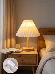 USB Powered LED Bedside Lamp With Retro Wooden Base - Dimmable Modern Nordic Style Nightlight, Suitable For Living Room, Bedroom, Desk Decoration Ambient Lighting - Multicolor - View 3