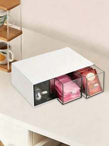 1-Pack Tea Bag Storage Box, Stackable Tea Box With 3 Drawers, Plastic Tea Bag Holder, Suitable For Kitchen, Pantry, Cabinet, Countertop, Multi-Functional Kitchen Storage Organizer, Home Storage Organizer - White - View 1