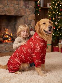 1PC Christmas Dog Pajamas - Soft Warm And High Stretch Full Coverage Pet Rompers, Anti Licking & Bug Protective Jumpsuit For Small Medium Large Dogs, Christmas All Over Printing Dog Clothes - Christmas Letter "Merry Christmas" Pattern - Multicolor - View 9