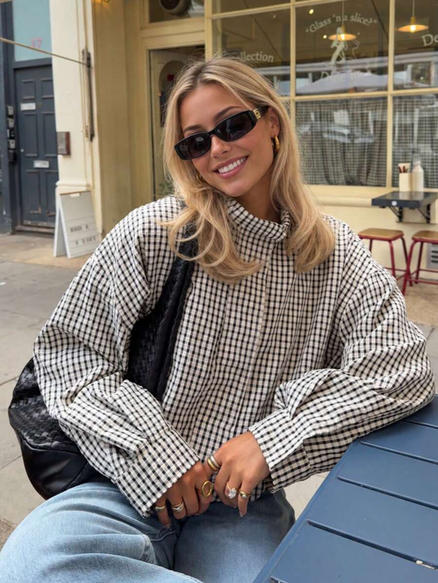 Fashionable Loose Zipper Flight Jacket Long Sleeve Coat For Women Autumn Daily Wear - Black and White - View 1