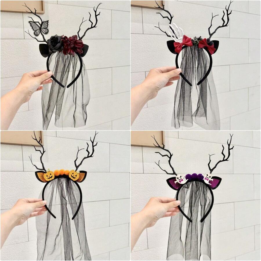 1pc Halloween Headband Dark Rose Skull Pumpkin Ghost Head Accessory - Multicolor - View 1